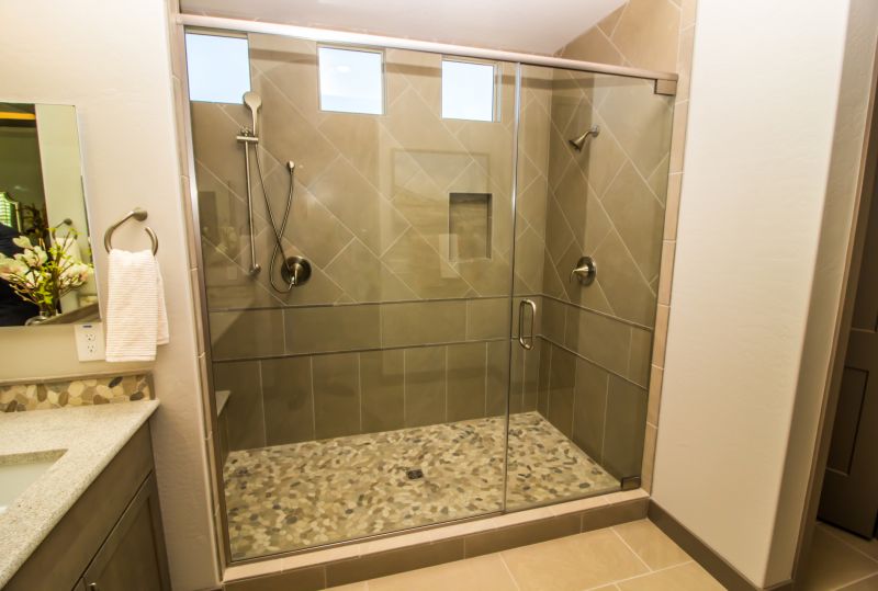 Shower with Stone Accent Wall